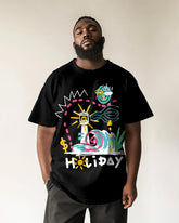 Big & Tall Men's Street Fashion Letters Holiday Graffiti Print Round Neck Short Sleeve T-Shirt